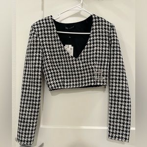 Zara Houndstooth Long Sleeve Top (black&white)
